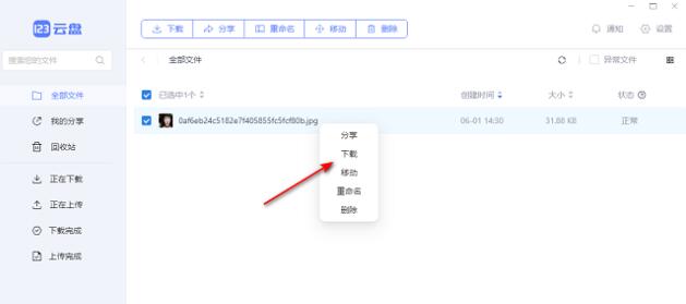 《123云盘》下载文件的操作方法